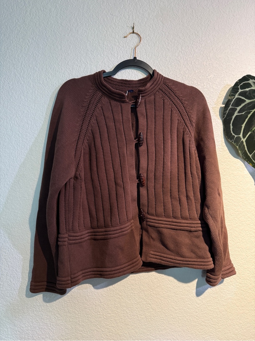 Chocolate Brown Knit Button-Front Women's Sweater Jacket